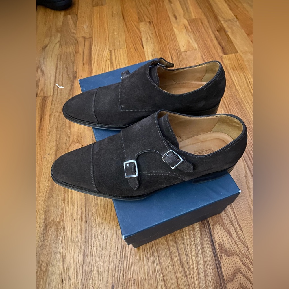 Suitsupply Men suede-loafer brown double monk strap shoes SIZE 8.5